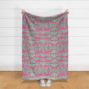 Large - Moth Stripes - Mint Green and Blush Pink on Rose Pink  