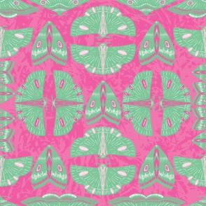 Large - Moth Stripes - Mint Green and Blush Pink on Rose Pink  