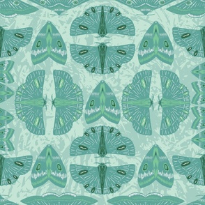 Large - Moth Stripes - Moss Green and Mint on Pale Green