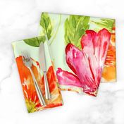 Large Half Drop Vibrant Fresh Watercolor Icelandic Poppies with Dulux Fresh Lime Half  Background