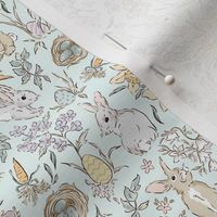 Easter Bunny Pastel Floral Spring Garden on blue SMALL