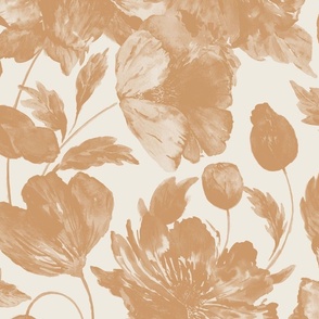Medium Half Drop Organic Monochromatic Dulux Raw Umber Brown Watercolor Icelandic Poppies with Dulux Antique White USA Background