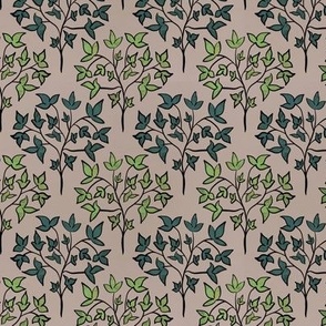 Traditional Pattern of Modern Leaves on Branches - Green and Beige - Medium
