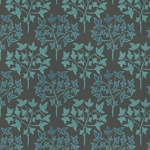 Traditional Pattern of Modern Leaves on Branches - Turquoise and Dark Gray - Medium
