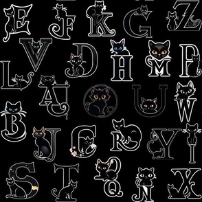 Cat Letter Monogram Pattern | Cat Art | Black Background
