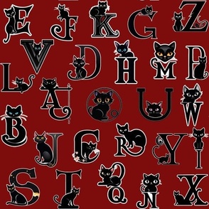 Cat Letter Monogram Pattern | Cat Art | Red Background