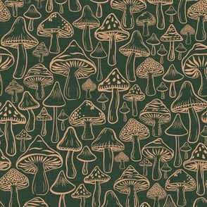 Shrooms in Gold on Green
