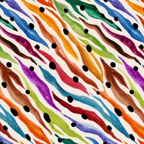 hand painted colorful watercolor rainbow colors  zebra and cheetah wild cat black spots animal skin print, funky fun cool summer tropical  design
