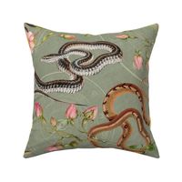 Snakes, roses and chinese calendar in sage green