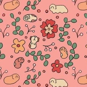 Guinea Pigs Pink Floral Print