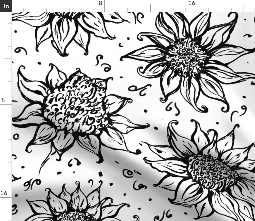 Waratah Flower - Australian native flora, elegant large floral hand drawn design in black and white ink grungy style with ink splatter