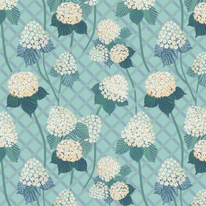 Medium Hydrangea Lattice ✤ Cream Wintergreen Mint Teal