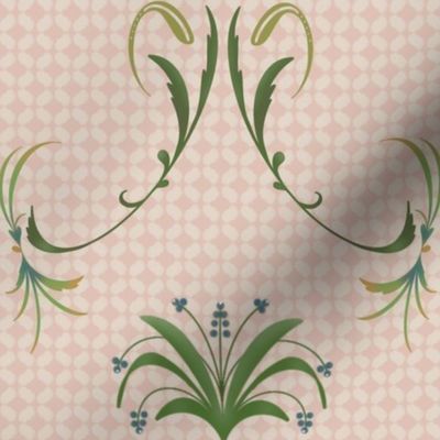 Hand painted pink check with Regency foliage
