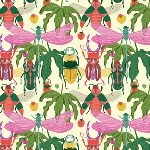 Tropical Beetle and Bug Friends on Buttercream yellow