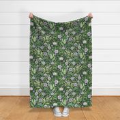 Hummingbird Chintz in Olive and Jade Green Large