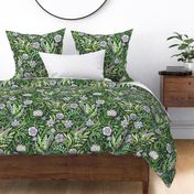 Hummingbird Chintz in Olive and Jade Green Large