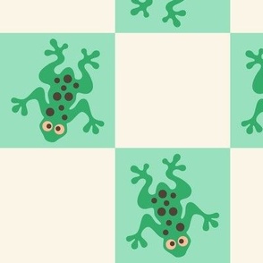 tree frogs checkerboard l green on mint