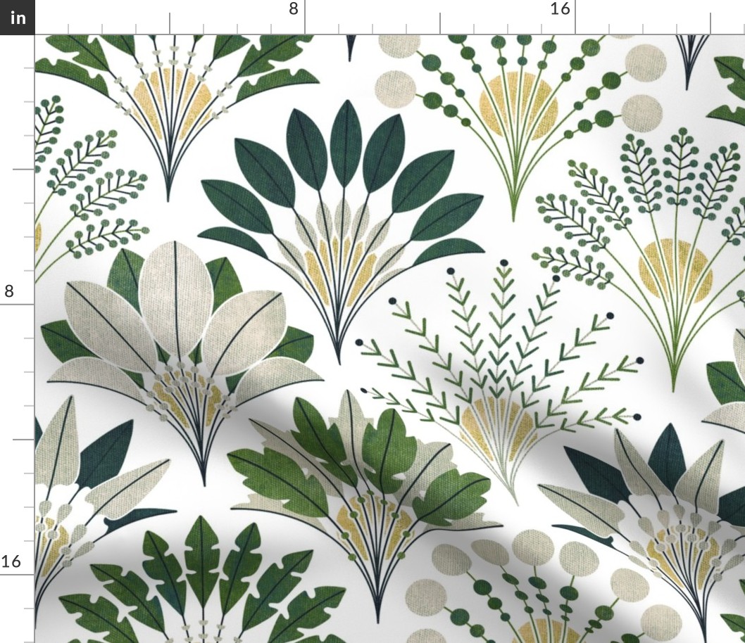 Art Deco Block Print Palms - Earthy Greens - Medium Scale 