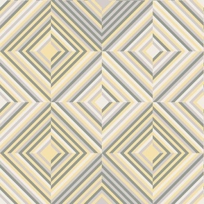 (M) squares with lines in white, olive green platinum grey, flax yellow