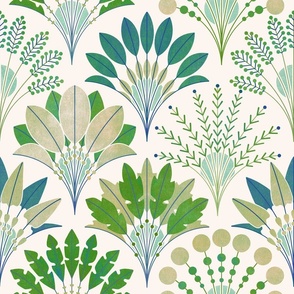 Art Deco Block Print Palms - Lush Greens - Medium Scale 