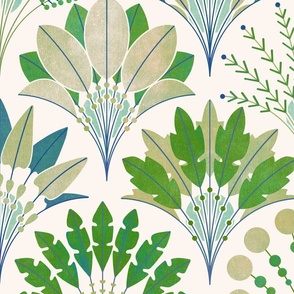 Art Deco Block Print Palms - Lush Greens - Large Scale 