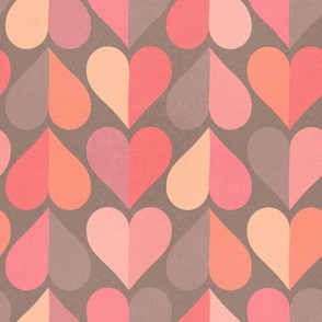 (SM) Mid Mod Geometric Valentine's Hearts in Pink, Red and Orange Vertical #heartpattern #loveandkisses #lovedaypattern #midmodhearts #Valentinespattern