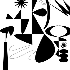 mid century modern black and white artistic abstract graphic shapes large scale