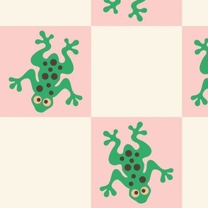 tree frogs checkerboard l green on pink