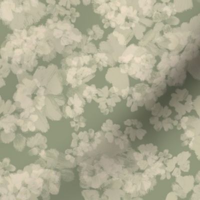 Ivory Textured floral - Whispering Meadows with moss green background 