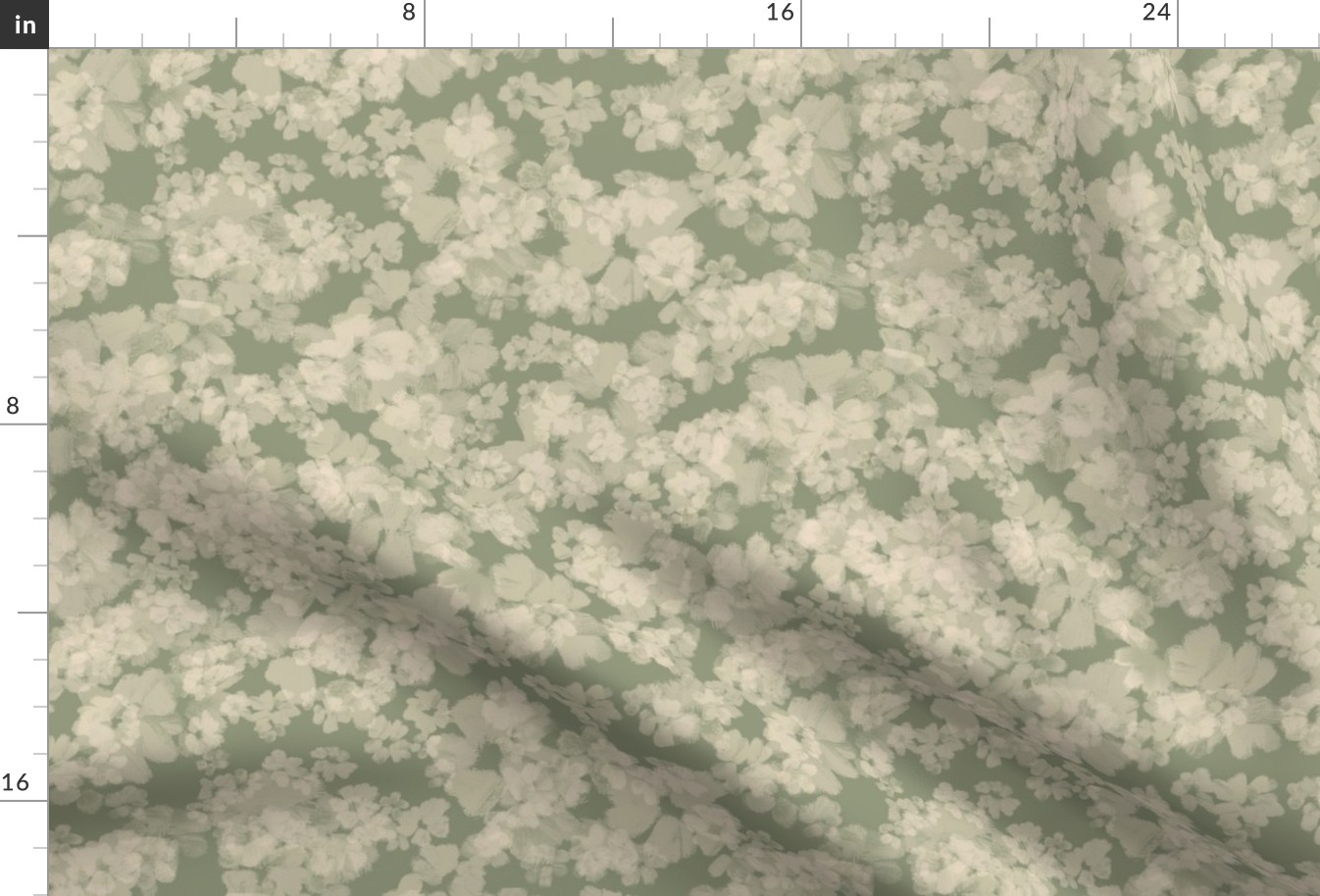 Ivory Textured floral - Whispering Meadows with moss green background 