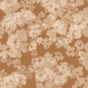 Ivory Textured  floral - Whispering Meadows with sienna brown background 
