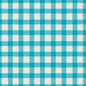 (S) Hand-drawn Gingham Cottagecore Check - Sky Blue on Cream