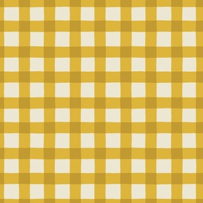 (S) Hand-drawn Gingham Cottagecore Check - Mustard Yellow on Cream