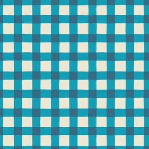 (S) Hand-drawn Gingham Cottagecore Check - Denim Blue on Cream