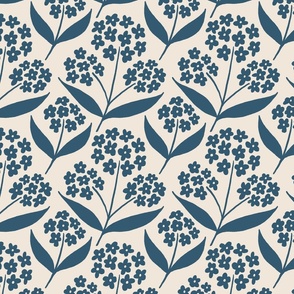 (S) Bee Happy Phlox - Navy Blue Hand Drawn Flowers on a Cream Background