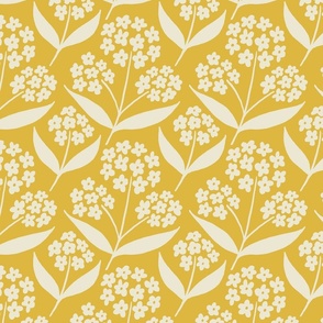 (S) Bee Happy Phlox - Cream Hand Drawn Flowers on a Mustard Yellow Background