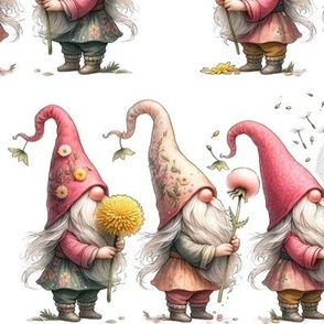PINK GNOMES BLOWING DANDELION WHITE BACKGROUND FLWRHT