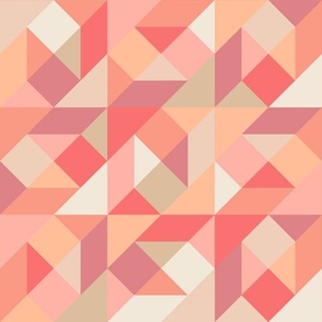tangram shapes large - pantone peach plethora color palette - geometric retro fabric and wallpaper