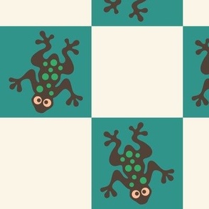 tree frogs checkerboard l brown on teal