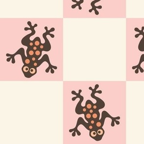 tree frogs checkerboard l brown on pink