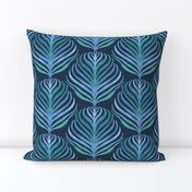 tropical leaf  hand painted in watercolor in muted blue teal and navy design