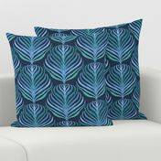 tropical leaf  hand painted in watercolor in muted blue teal and navy design
