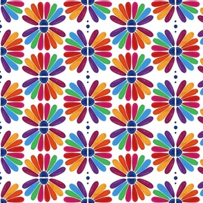 Rainbow Watercolor Daisies, happy positive retro floral hand painted flower power pattern