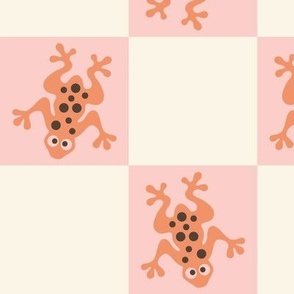 tree frogs checkerboard l orange on pink