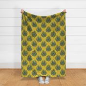 Fern leaves (XL) in cerulean blue polka dot on goldenrod yellow background