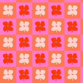 Retro Tropical Checkered Floral Pattern