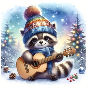 That nice raccoon plays guitar outside!