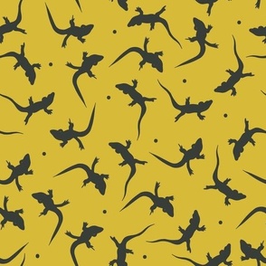Black lizards (M) polka dot on goldenrod yellow background
