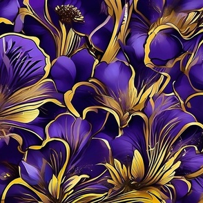 Large scale violet and gold flowers close up