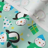 Christmas Holiday Cute Penguins on Light Green (6")